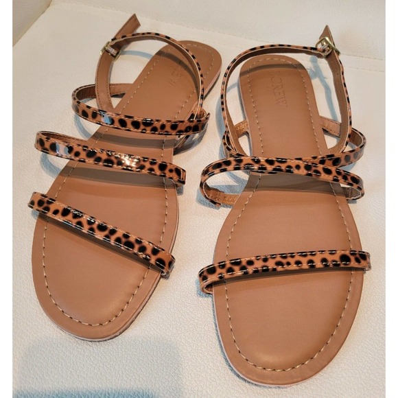 J. Crew Tortoise Ankle Strap Flat Sandals Summer Beach Casual Size 8 NWOB